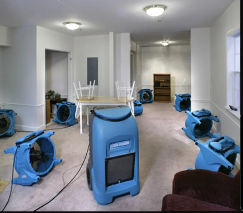Air movers and dehumidifier setup for Water Damage Restoration in San Jose